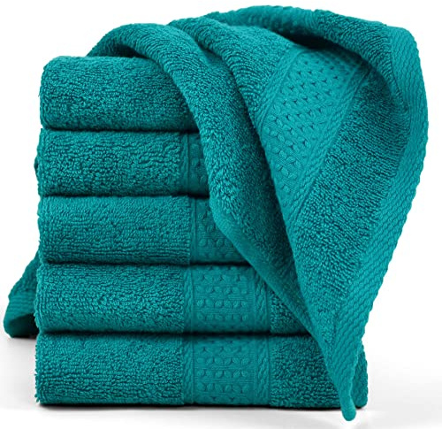Cleanbear Waschlappen, ultraweich, für Gesicht und Körper, für empfindliche Haut, 33 x 33 cm, 6er-Pack (Türkis)