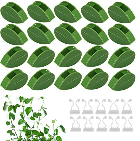 Yoosso Pflanzenclips Set, 60 Stück, Grün/Weiß, Für Kletterpflanzen | 50 Blattclips, 10 Selbstklebende Wandclips, Verstellbar, Unauffällig, Für Pflanzen Und Kabelmanagement