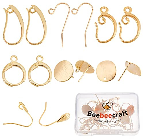 Beebeecraft 28 Stück 7 Stile Ohrring Hake 18 Karat vergoldet Creolen-Set für Schmuckherstellung Ohring