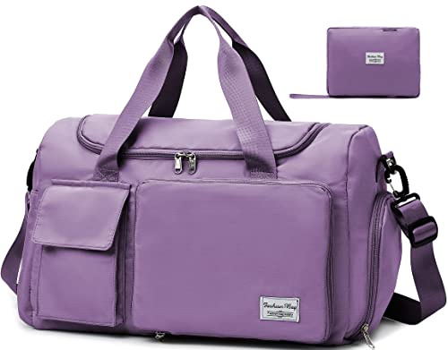 Tokeya Bolsa Deporte con Compartimentos Zapatos y Bolsillo Húmedo, Púrpura | Mujer Bolsa de Viaje Plegable, Impermeable Macuto Gimnasio, Ligera Bolsa de Deporte Fin de Semana, Natación Fitness