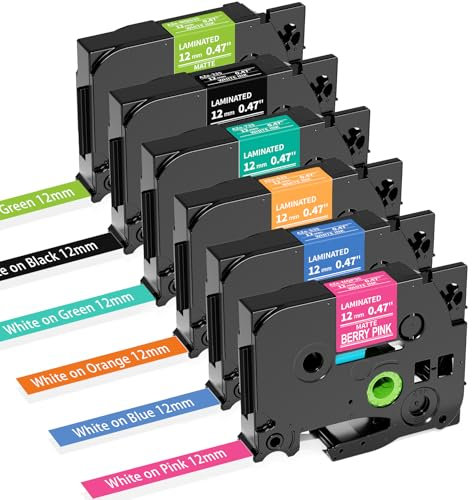 MarkField 6x Kompatible Schriftband für Brother P-Touch Label Maker TZ-MQP35 TZe-335 12mm x 8m 0,47 laminierte Bunt Bänder für PT-H100LB H105 H107B H110 H200 H101 Cube D200 D210 D400 1000 1010