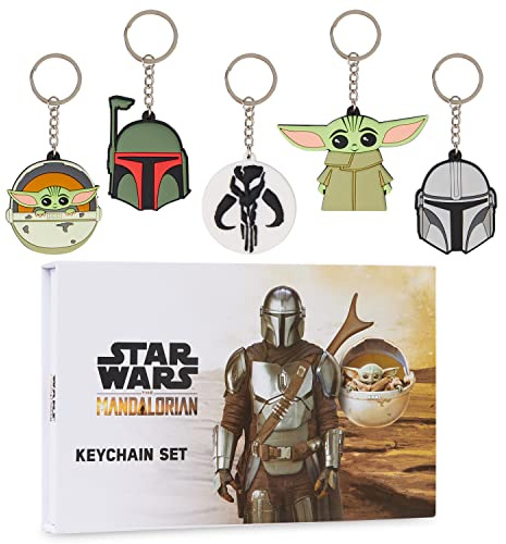 Disney Stitch Schlüsselanhänger-Set | Baby Yoda Auto Schlüsselanhänger aus Metall mit verschiedenen Aufklebern | Geschenk Glücksbringer für den Führerschein