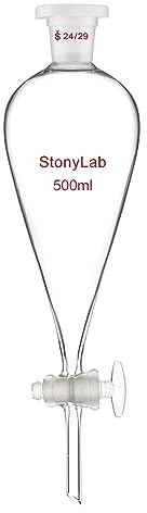 stonylab Entonnoir Séparateur avec Robinet en Verre, Entonnoir en Borosilicate à Joint 24/29 pour Séparation Précise de Liquides en Laboratoire, 500 ml