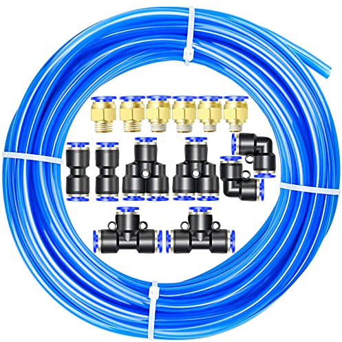 ERGAOBOY Blue 10M Polyurethane PU Air Hose Pipe Tube Kit,10mm OD x 6.5mm ID with Pneumatic Connector Kits