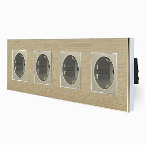 Luxus-Time 4-Fache Steckdose im vierfachem Design Aluminiumrahmen für die DE Unterputzdose Einbau Dose vierfach Schuko Stecker in Gold LXBA4-13-71-13