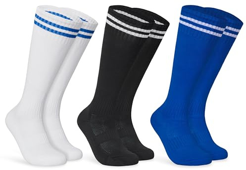 CityComfort Fotbollsstrumpor för barn, 3-pack fotbollsstrumpor för barn, sportstrumpor hockey rugby basket hög topp andningsbara träningsstrumpor, Flerfärgad, 6-9 años