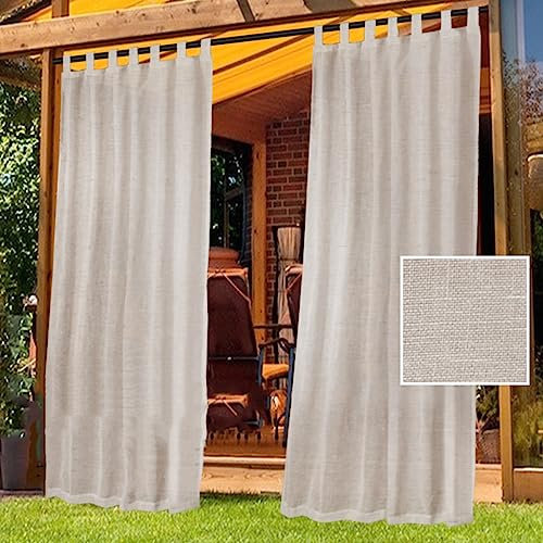 wasserdichte Outdoor-Vorhänge für Terrasse, hochwertig, Dicke Schlaufen, Leinenstruktur, 2 Paneele, 213,4 cm Länge, Privatsphäre gesichert, Außenvorhänge für Veranda, Pergola, Cabana