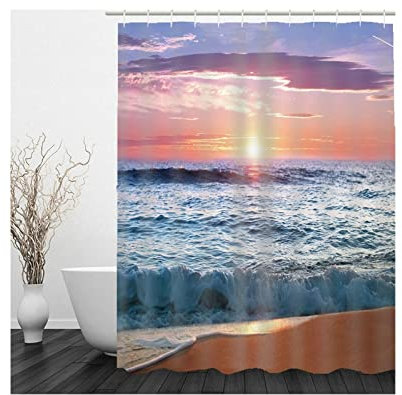 Whoiy Duschvorhang Lila, Duschvorhang Eckbadewanne 150X180cm Polyester Duschvorhänge Sonnenaufgang Rot für Badezimmer