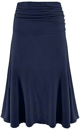Laphilo Gonna Donna Tinta Unita Casual Elasticizzata in Vita Gonna Svasato Midi al Ginocchio Comoda e Leggera cod.9521 (M, Blu Scuro)