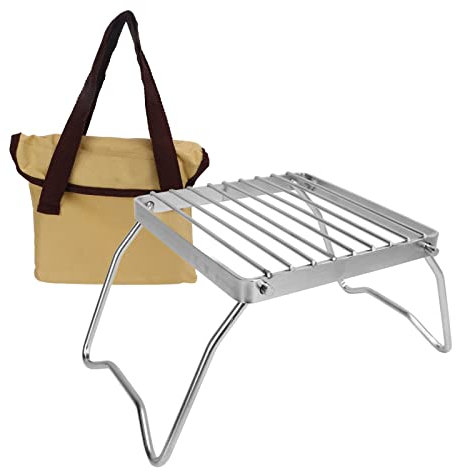 Topyond Folding Campfire Grill with Storage Bag, Portable Camping Grill Grate,Stainless Steel Collapsible Camping Stove Grate Rack Net for Camping Backpacking