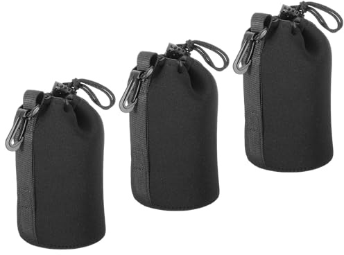 PATIKIL Kamera-Objektivtasche, 3 Stück 3,7 ID x 7,1 H Zugband-Objektivbeutel mit dickem schützendem Neopren, Objektivtasche für DSLR-Kameraobjektive, Wasser-Kaffeebecher Schwarz