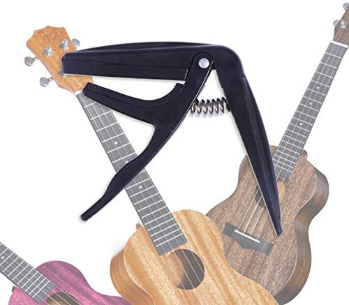 VICASKY Zinc Alloy Ukulele Capo Adjustable Clip-on Acoustic Ukulele Tuner Capo Black Single-handed Use for String Instrument Tuning