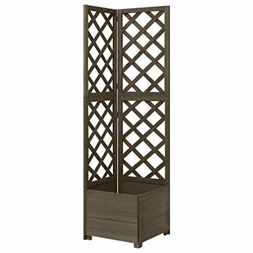 Gecheer Corner trellis with planter grey 40x40x150cm solid fir wood Lawn, garden Model316412