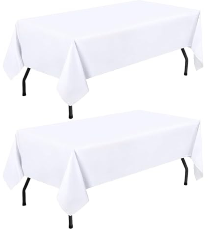 smiry Table Cloth Rectangular 140 x 300 cm Pack of 2 - Washable Fabric Dining Tablecloth, Dust-Proof Polyester Table Cover for Party Garden Kitchen Outdoor, White