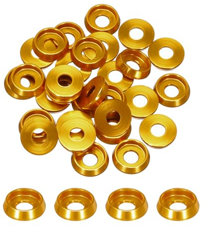 QUARKZMAN Lot de 30 Rondelles Coniques M3 Diamètre du Trou 3 mm/0,12 (Or) | Avec Tête en Forme de Coupe, Rondelles en Aluminium pour Vis RC/FPV/PC/Drone/Accessoires Mécaniques