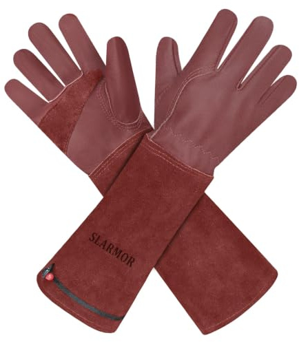 SLARMOR Gartenhandschuhe aus Leder für Damen und Herren - Dornensicher zum Beschneiden von Rosen, mit Unterarmschutz, Lange Rindsleder Arbeitshandschuhe für Garten und Haushaltsaufgaben