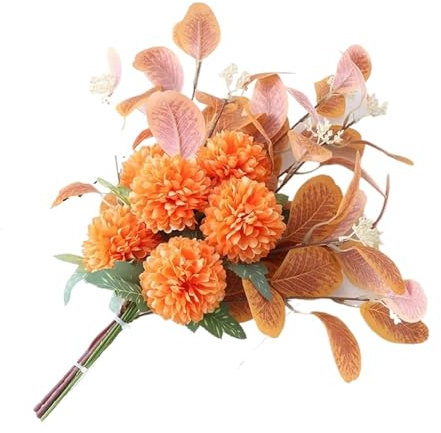 2 Stück künstlicher nordischer Blumenstrauß, Esstisch, Chrysanthemen-Kugel, Dekoration, Blume, Hortensien, Hochzeitsdekoration, Weihnachten, künstliche Fälschung (Farbe: Orange)