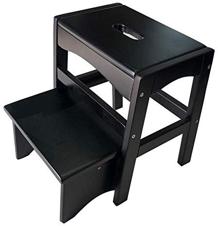 SORVA Fußhocker Kinder-Tritthocker Kleine hölzerne Fußhocker Kleine Bank Schuhhocker Holzleiter Küche Wohnzimmer, 4 Farben (Farbe: Schwarz, Größe: 37 x 24 x 41 cm)
