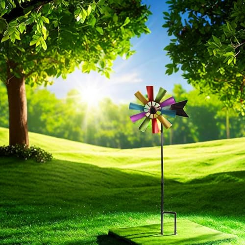73cm Metal Windmill Multicolor Wind Spinner - 360 Degree Rotating Flower for Garden, Patio and Outdoor Decor with Stake