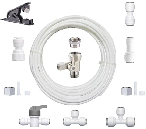 Refrigerator Water Line Kit Connection and 1/4 Compression Ice Maker Installation Kit,O.D. 25 FT Water Tubing with Feed Water Adapter and Quick Fittings for RO Filter System