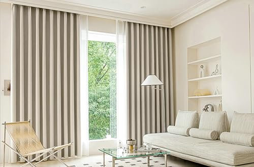 Gualiy Thermo Vorhänge 2er Set, Vorhang Blickdicht Thermo mit Ösen Einfarbig Jacquard Vorhänge Schlafzimmer B 102 x H 244 cm Vorhänge Wohnzimmer Modern, Beige