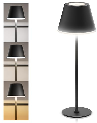 CSL - Tischlampe LED mit Akku - Kabellos - Touch - Helligkeit dimmbar - warmweiß neutralweiß kaltweiß - Metall - großer Akku - Tischleuchte - Nachttischlampe - Leselampe - Indoor/Outdoor - schwarz