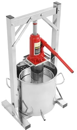 HuKaiL 12L Obstpresse mit Hydraulischer Wagenheber, Edelstahl Fruchtpresse Apfelpresse Manuelle mit 3T Druck, Apfelsaftpresse Weinpresse für Pressen Weintrauben, Erdbeeren, Maulbeeren, 33*26.5*65cm