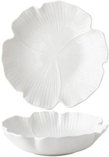 Assiette Plats de cuisine nordiques assiettes en céramique fleurs en relief blanches assiettes à salade de 8 pouces de profondeur nourriture soupe pâtes dîners plats bol assiette à vaisselle Vaisselle
