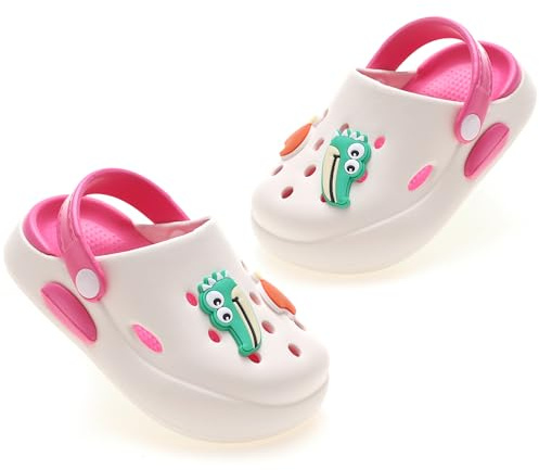 ZYLDK Enfants Sabots et Mules Fille Garçon Respirante Pantoufles Maison Clog Chaussures de pour Piscine de Jardin Été,Blanc&Rose
