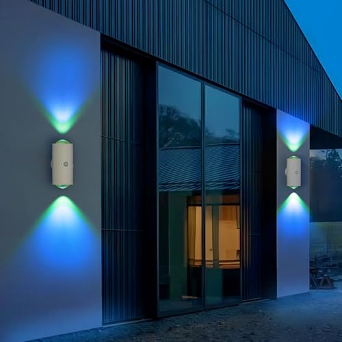LED Wandleuchte Kabellos, Akku Wandlampe Innen mit Bewegungsmelder 2 Stück | RGB Farbwechsel Up Down Wandleuchte Innen, USB Wiederaufladbar, für Wohnzimmer Schlafzimmer Treppenhaus