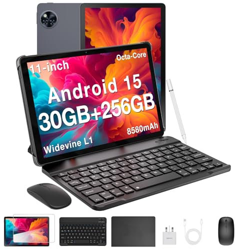 DOOGEE U11 Pro Android 15 Tablet 11 Inch - 2025 Newest Android Tablets 30GB+256GB/2TB, 8580mAh, 90 Hz Octa-Core, Ultra-Thin 7.9mm, Widevine L1, 5G WiFi, Tablet with Pen, Keyboard, Mouse&Case-Gray