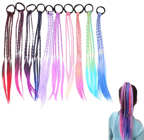 LEOINAER 10 Pezzi Capelli Colorati Trecce, Ragazze Parrucche Trecce Extension Capelli Bambine Extension per Ragazze Partito Festival Ciocche Colorate Bambina Donna40cm