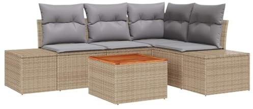 vidaXL Trädgårdsoffset med kudde 5 pcs Beige konstrotting, Modern, slitstarka, modulära, lätta möbler, Rattansoffa, utomhusmöbler, uteplatsdekor, trädgårdslounge