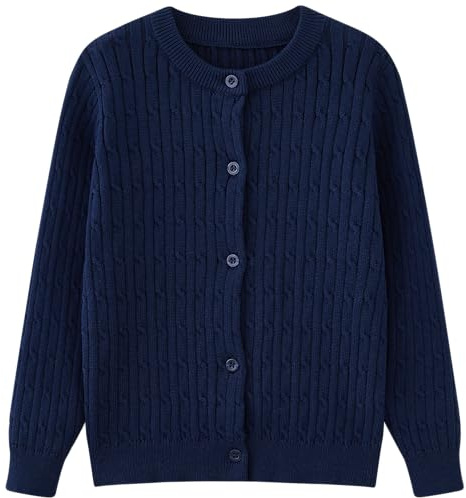 NewL Stickad cardigan för flickor barnknapp långärmad stickad tröja kläder stickad tröja, Djupblå, 7-8 År