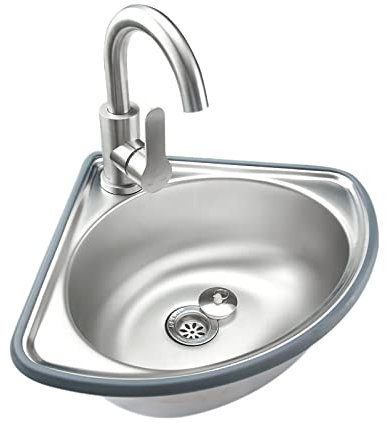 Fregadero de pared pequeño para baño con escurridor y grifo, de acero inoxidable, de una sola cubeta, para garaje, restaurante, cocina, lavadero, interior y exterior.