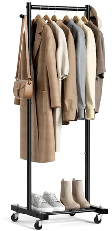 MISSLO Petit portant à vêtements pour suspendre les vêtements sur roulettes 152,4 cm Portant à vêtements en métal avec étagères portable autoportant roulant garde-robe pour petit espace, noir
