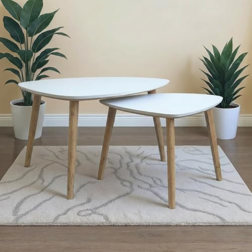 QMBasic BEISTELLTISCH 2er Set, Satztisch stapelbar 2 Größen, Couchtisch Wohnzimmertisch klein Massivholz Beine