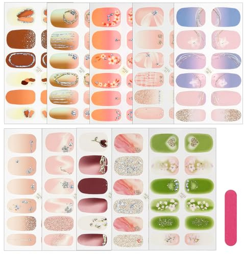 Zasjon nagelfolie selbstklebend, 140 stück 10 blatt nagel folien set nagellack aufkleber glitzer nagelkunst sticker nagellack selbstklebend nagel aufkleber bunt für frauen mädchen DIY nagelkunst