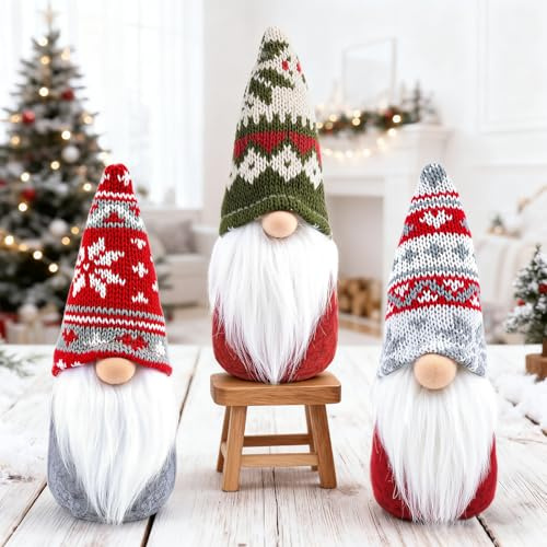 Kuvarix Lot de 3 Lutin de Noel, GNOME de Noel Fabriqués à la Main en Feutre Souple, Decoration Noel GNOME Noel Petites Figurines, Noel Decoration Interieur pour Arbre & Cheminée