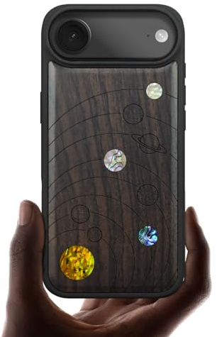Carveit Magnetic Case for iPhone Air Case, Wood Artisan Engraved & Handmade Shell Inlaid, TPU Shockproof Cover, Compatible with MagSafe 17 Air Wireless Chargers (Solar System-Blackwood)