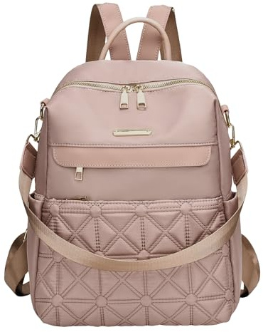 I IHAYNER Nylon Rucksack Damen Modische Multifunktionale Handtasche Schultertasche Gesteppt Freizeit Reiserucksack Rosa