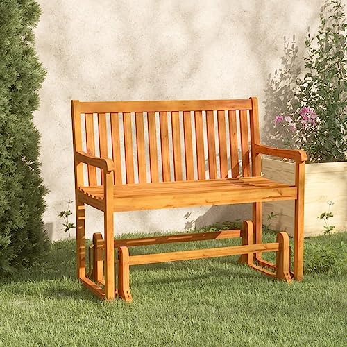 Zeehear Garten-Schaukelbank 110 cm, Massivholz Akazie geölt, witterungsbeständig, für Terrasse, Hof und Veranda, langlebige Outdoor-Sitzbank mit Schaukelfunktion