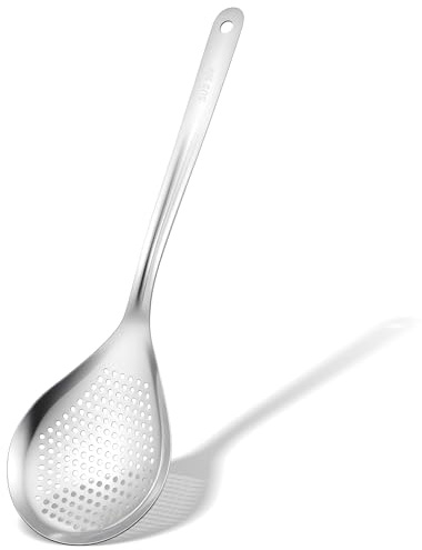 14.2 Inch Large Stainless Steel Skimmers Ladle Spoon Spider Strainer, Skimmer Slotted Spoon, Skimmer Spoons with Hanging Holes for Kitchen Cooking, Frying and Draining