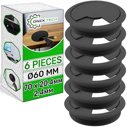 6 Piezas Pasacables Escritorio Ø 60 mm - Plástico de Alta Resistencia | Tapa Pasacables Mesa Escritorio Negro Redondo - Garantía de 5 Años - ONIX TECH