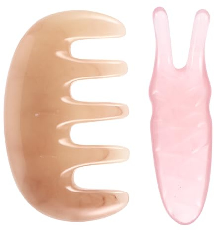 iplusmile Peine Multifuncional Masajeador de Cuero Cabelludo y Tenedor Raspador Rosado 2 Piezas Juego para Acupresión Facial y Relajación Profunda Uso en Salud y Bienestar