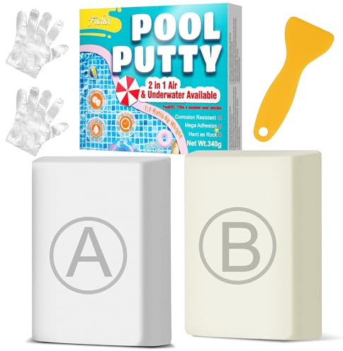 Pool Reparaturset Weiß - 340g 2-Teiliges Epoxidharz Kleber | Pool Leck Sealer Epoxid Putty für Schnelle Reparatur von Lecks & Rissen unter & über Wasser, Passend für Fliesen, Fiberglas, Beton, Zement