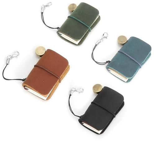 XRVRILE Mini PU Leder Notizbuch 4er Set, Travelers Notebook Klein Pocket Notizbuch 5x3.2cm, Vintage Stil mit 64 Blanko Seiten für Reise Tagebuch Büro Geschenkidee （Blau, Schwarz, Braun und Blassgrün）