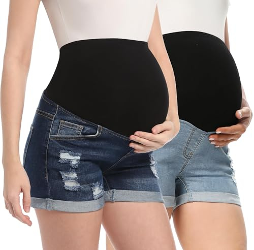 Gowjog Pantalones Vaqueros Cortos De Maternidad Pantalones Cortos De Verano Elástica Jeans Shorts por Embarazadas