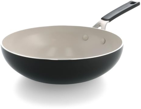 KitchenAid Aluminium Ceramic Non-Stick Wok Pan, 28 cm / 3.69 L, PFAS-Free, Induction Safe, Stainless Steel Handle, Oven Safe, Dishwasher Safe, Black