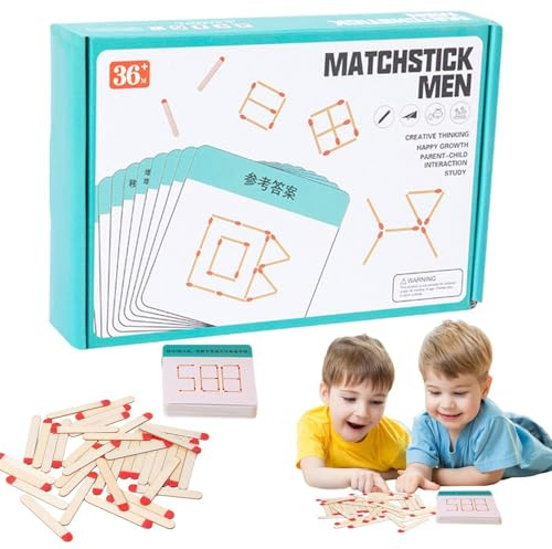 Matchstick Game Wooden – 8 x 8,5 cm Moving Matchstick Puzzle, Wooden Match Stick | Brains Teasers Toys, Eltern-Child Interaktions Early Educational Toy for Aged 3+ Boys Girls